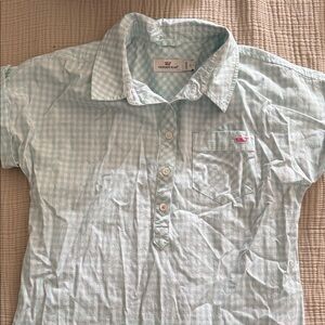 Vineyard Vines Women's Light Blue Checkered Button Down Shirt